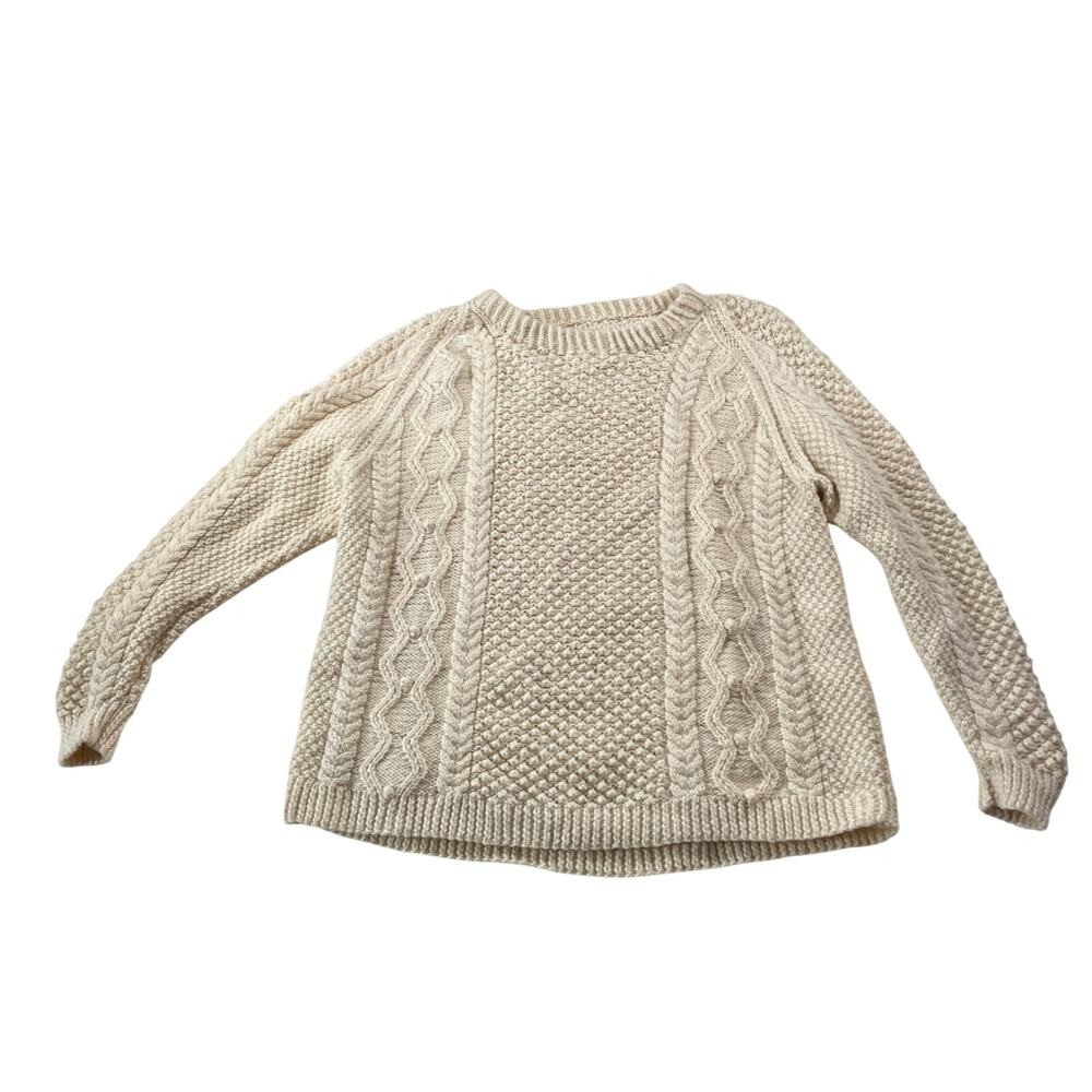 Cream Wool Knit Fisherman Sweater Sz L/XL Ovversized Cable Knit Preppy